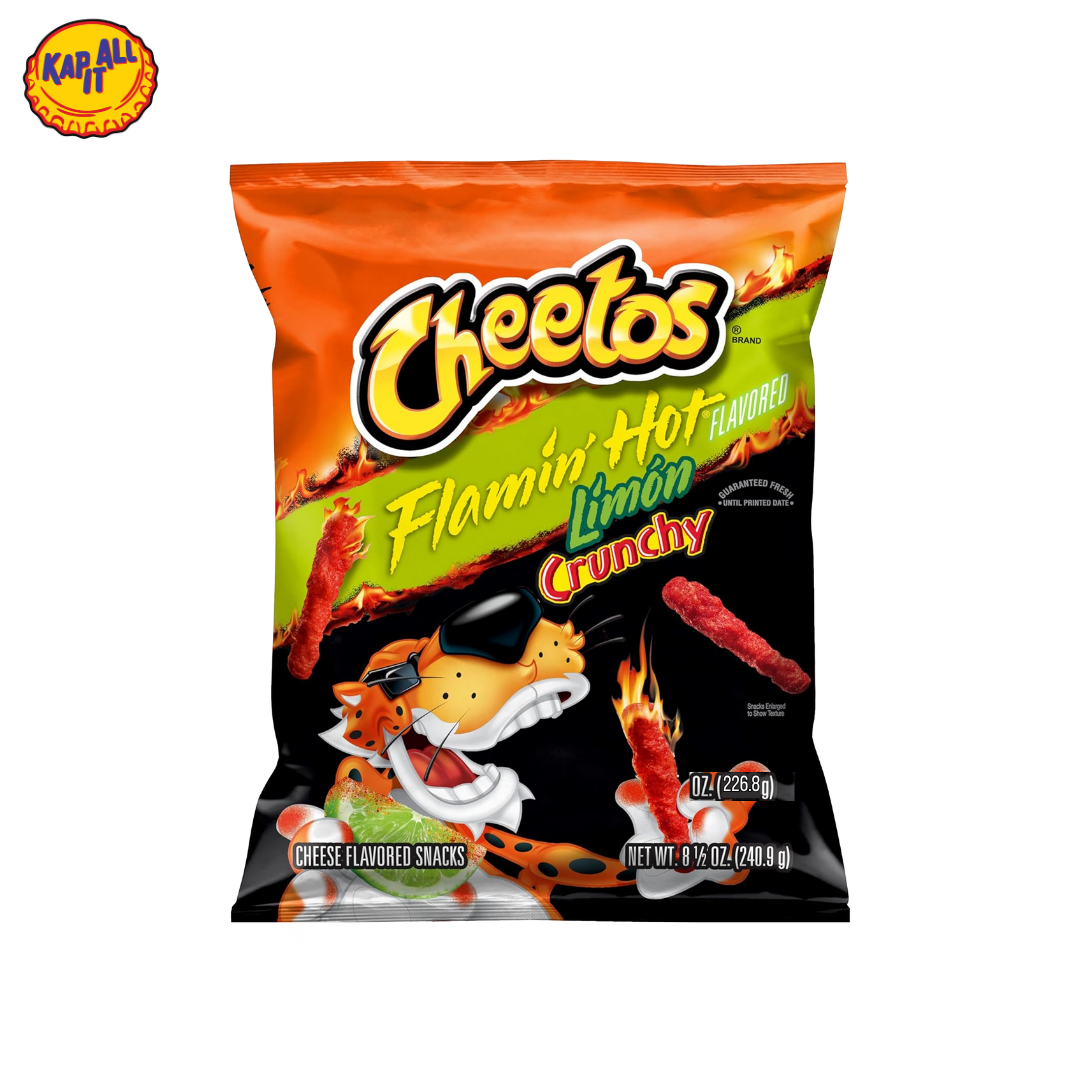 CHEETOS FLAMIN HOT LIMON CRUNCHY CHEESE FLAVORED SNACKS 226.8g