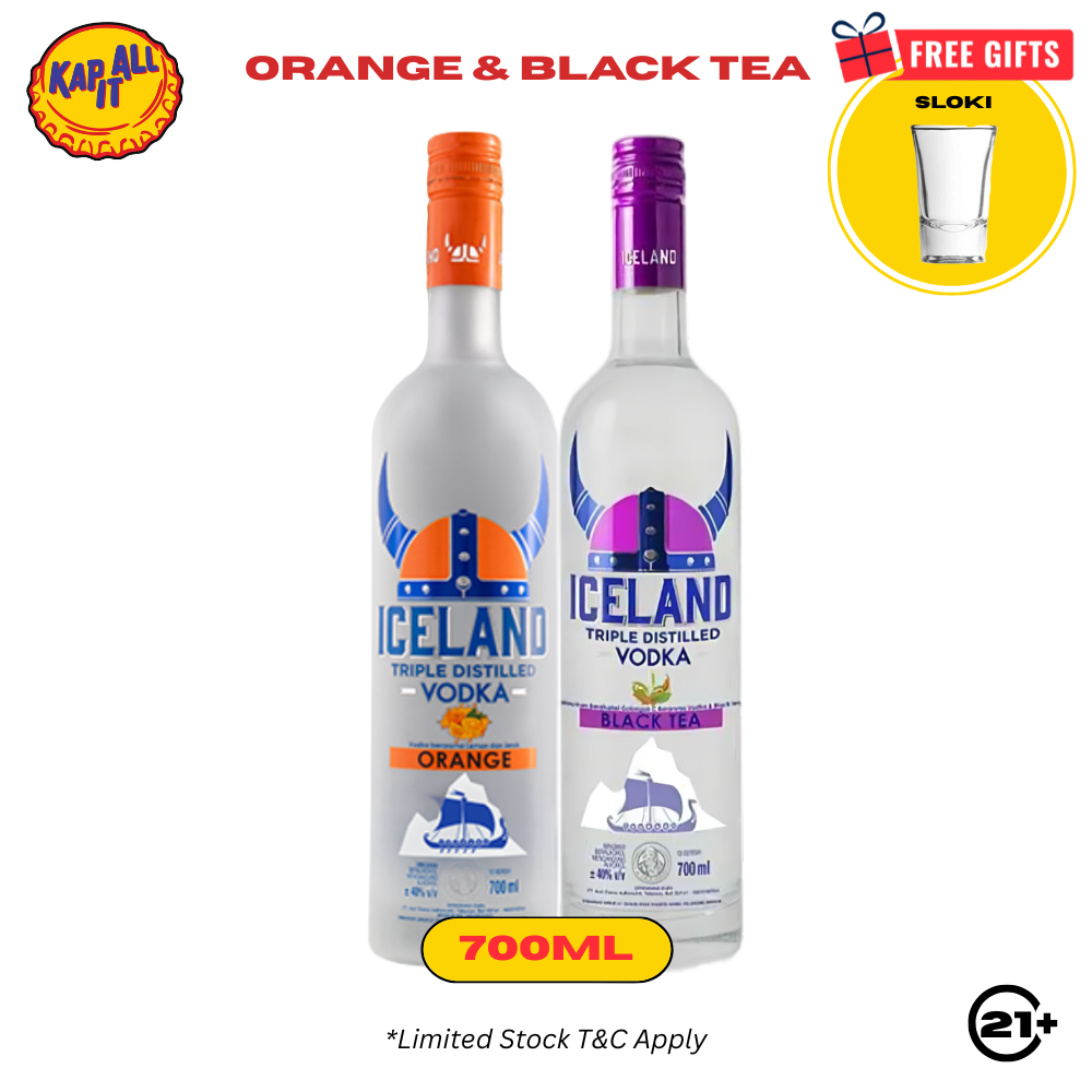 ICELAND ORANGE VODKA 700ml 1 BTOL & ICELAND BLACK TEA VODKA 700ml Free 1 SLOKI
