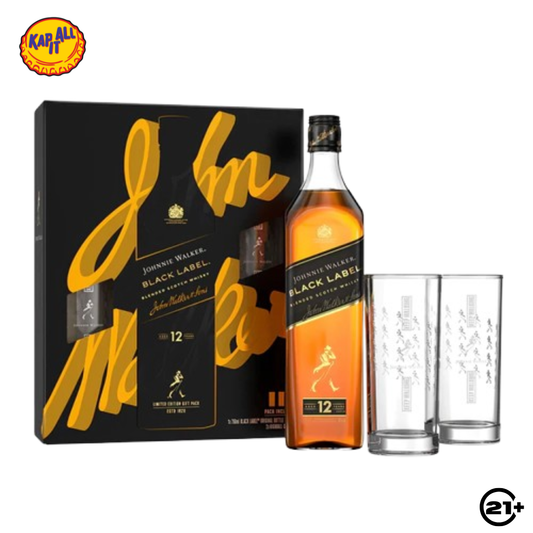 PAKET - JOHNNIE WALKER BLACK LABEL GIFT BOX WHISKY 700ml + 2 GELAS